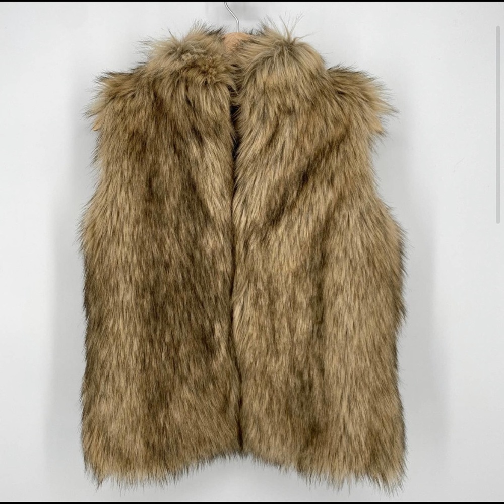 Eddie Bauer Small Brown Faux Fur Open Sleeveless Winter Vest